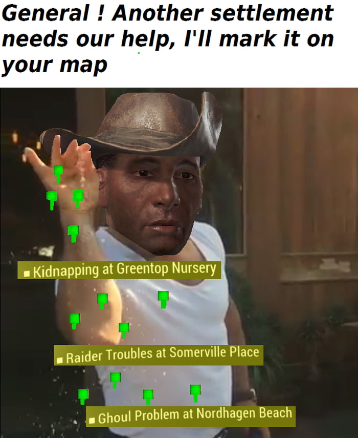 Престон гарви еще одно поселение. Another settlement needs your help. Settle needs. Settle needs. General there is another village needs your help.